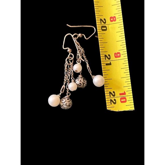 AGI Italy Sterling Silver 925 Freshwater Pearl Formed Bead Dangle Drop Earrings - Picture 5 of 6